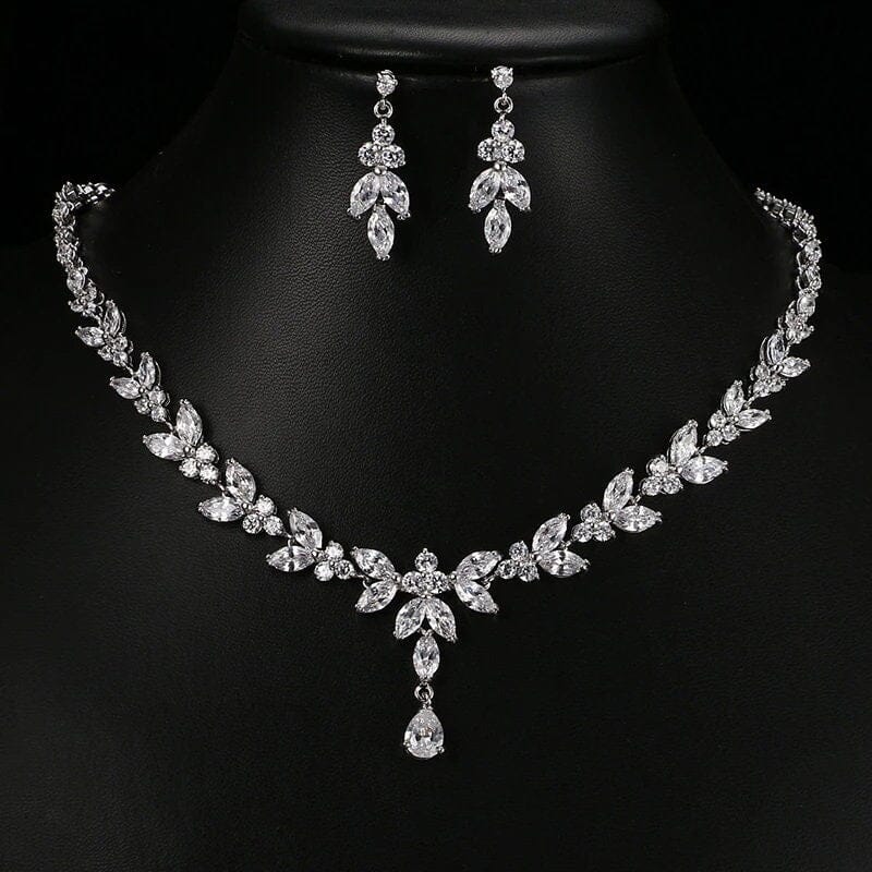 Bridal Crystal 3 PC Jewelry Set, Crystal Y-Necklace and Earrings Set, Wedding Necklace for Bride, 14K Gold Plated - KaleaBoutique.com