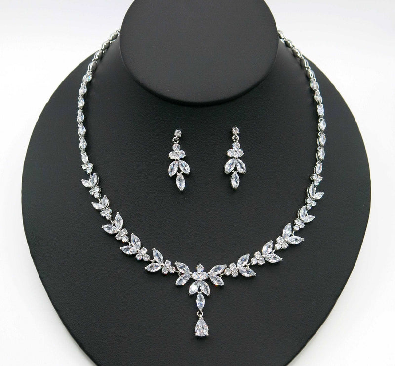 Bridal Crystal 3 PC Jewelry Set, Crystal Y-Necklace and Earrings Set, Wedding Necklace for Bride, 14K Gold Plated - KaleaBoutique.com