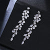 Bridal Crystal Dangle Earrings, Wedding CZ Diamond Long Earrings, Bridesmaid Crystal Leaf 14K Gold Plated CZ Crystal Stud Earrings - KaleaBoutique.com
