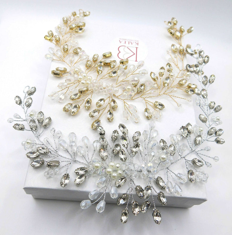 Bridal Crystal Flower Hair Vine, Wedding Rhinestone Floral Headband, Large Crystal Hairpiece, Wedding Headband - KaleaBoutique.com