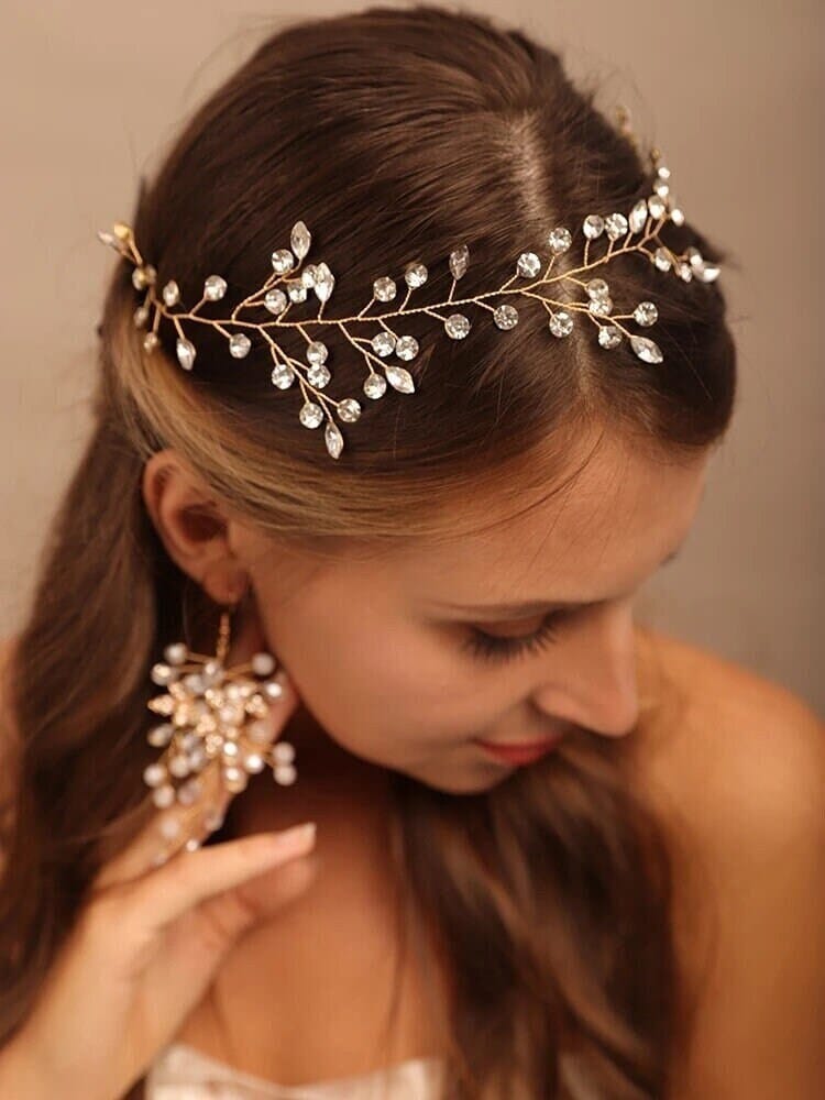 Bridal Crystal Hair Vine, Wedding Rhinestone Headband, Delicate Rhinestone Gem Tiara, Wedding Crystal Wire Hair Garland - KaleaBoutique.com