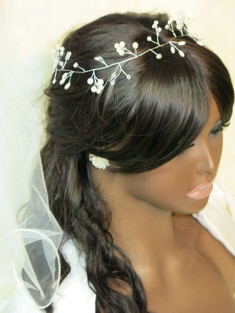 Bridal Pearl Wire Hair Vine, Wedding Headband Tiara, Pearl Leaf Wire Head Wreath, Wedding Pearl Headpiece - KaleaBoutique.com