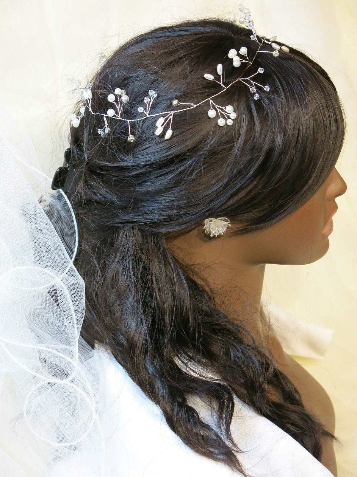 Bridal Pearl Wire Hair Vine, Wedding Headband Tiara, Pearl Leaf Wire Head Wreath, Wedding Pearl Headpiece - KaleaBoutique.com