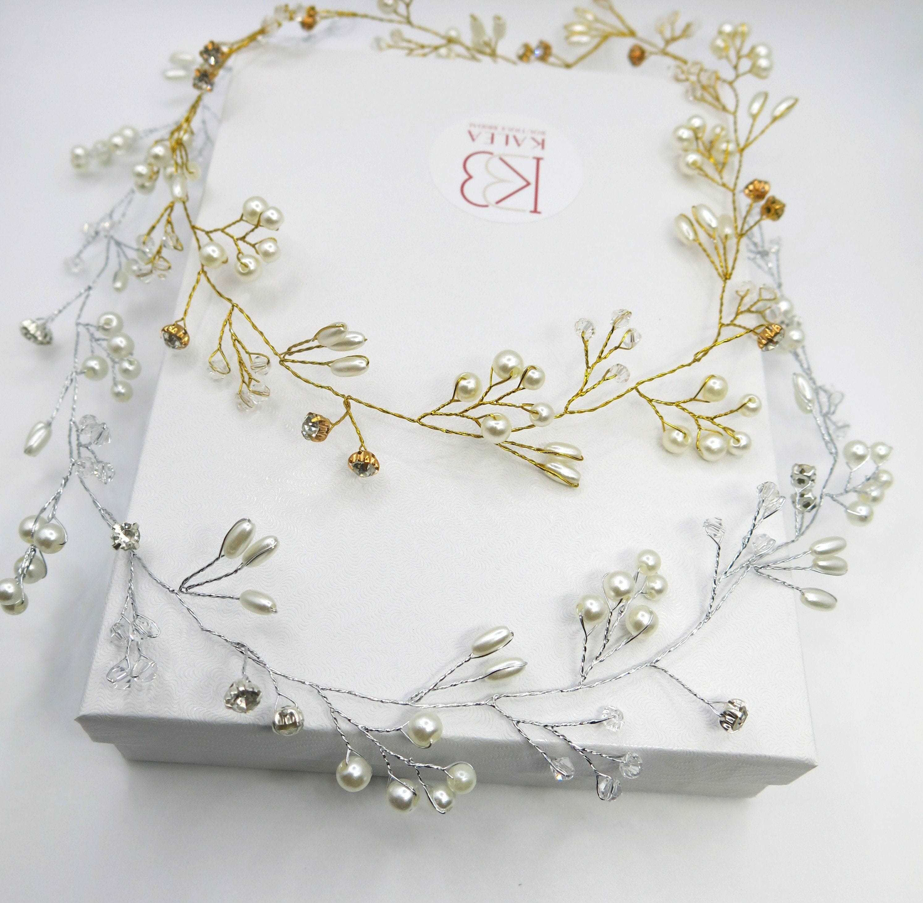 Bridal Pearl Wire Hair Vine, Wedding Headband Tiara, Pearl  display picture 1