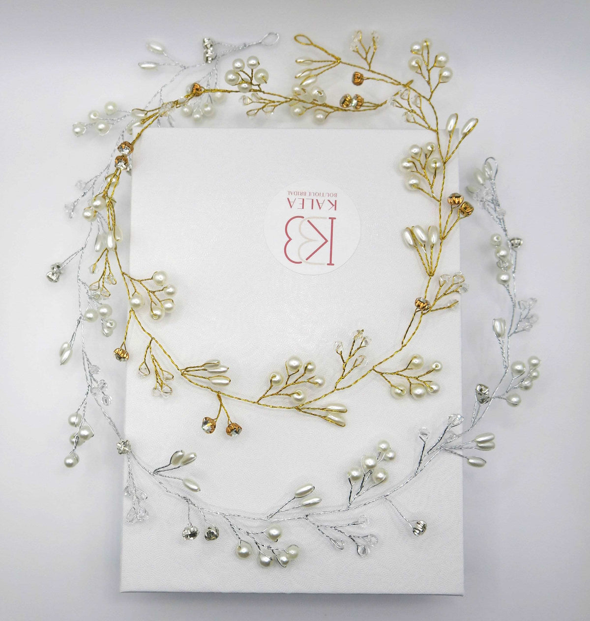 Bridal Pearl Wire Hair Vine, Wedding Headband Tiara, Pearl Leaf Wire Head Wreath, Wedding Pearl Headpiece - KaleaBoutique.com