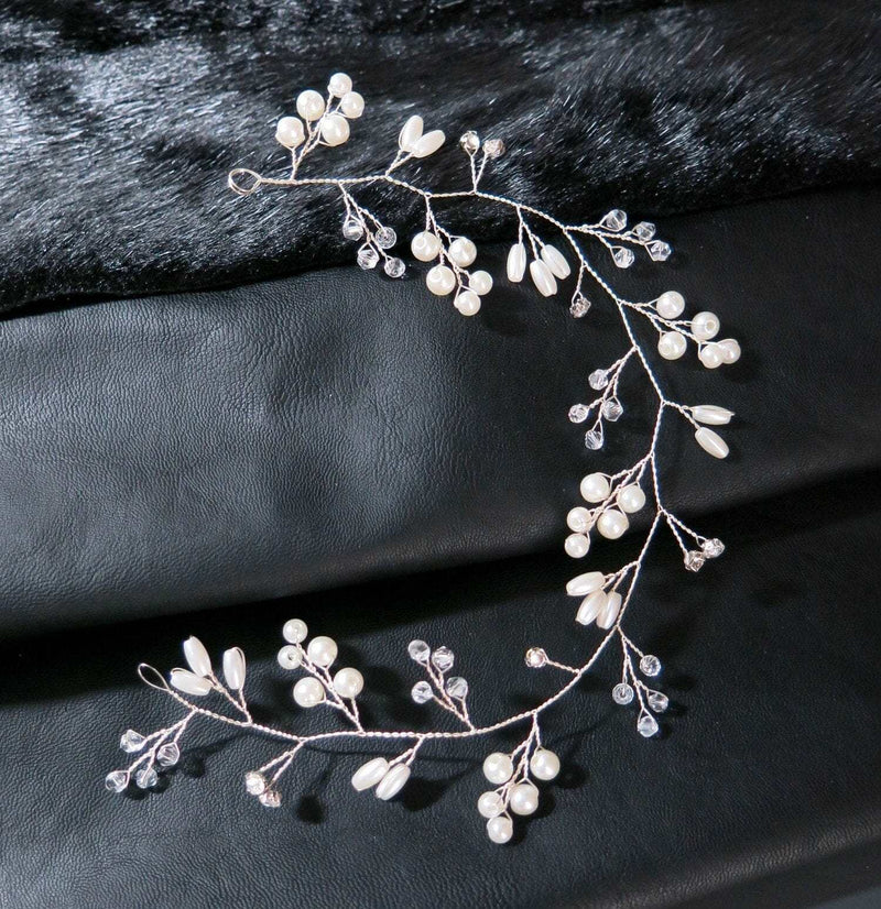 Bridal Pearl Wire Hair Vine, Wedding Headband Tiara, Pearl Leaf Wire Head Wreath, Wedding Pearl Headpiece - KaleaBoutique.com