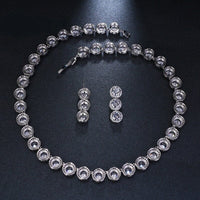 Bridal CZ Crystal Necklace and Earrings Set, CZ Diamond Crystal Choker Link Necklace and Dangle Earrings 3 PC Wedding Crystal Jewelry Set - KaleaBoutique.com