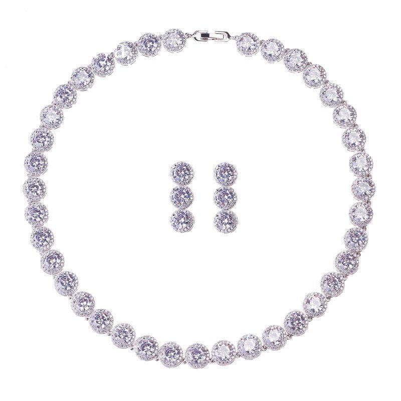 Bridal CZ Crystal Necklace and Earrings Set, CZ Diamond Crystal Choker Link Necklace and Dangle Earrings 3 PC Wedding Crystal Jewelry Set - KaleaBoutique.com