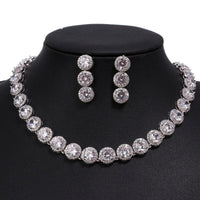 Bridal CZ Crystal Necklace and Earrings Set, CZ Diamond Crystal Choker Link Necklace and Dangle Earrings 3 PC Wedding Crystal Jewelry Set - KaleaBoutique.com