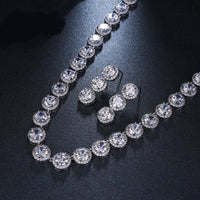 Bridal CZ Crystal Necklace and Earrings Set, CZ Diamond Crystal Choker Link Necklace and Dangle Earrings 3 PC Wedding Crystal Jewelry Set - KaleaBoutique.com
