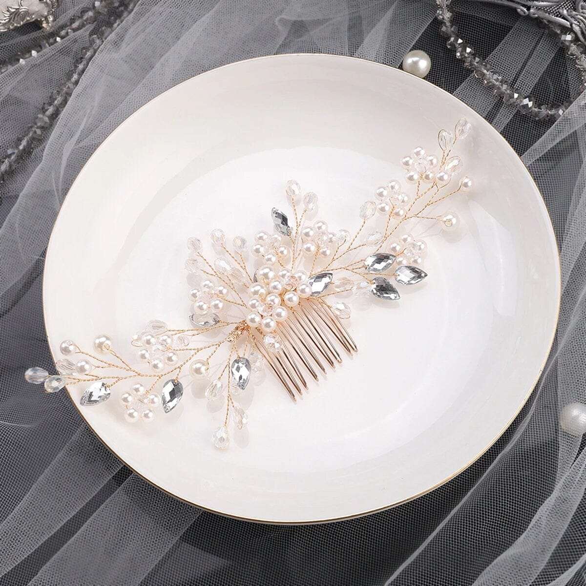 Bridal Delicate White Pearl Hair Comb, Rhinestone Crystals Wedding Hairpiece, Bridesmaid Pearl Hair Accessory - KaleaBoutique.com