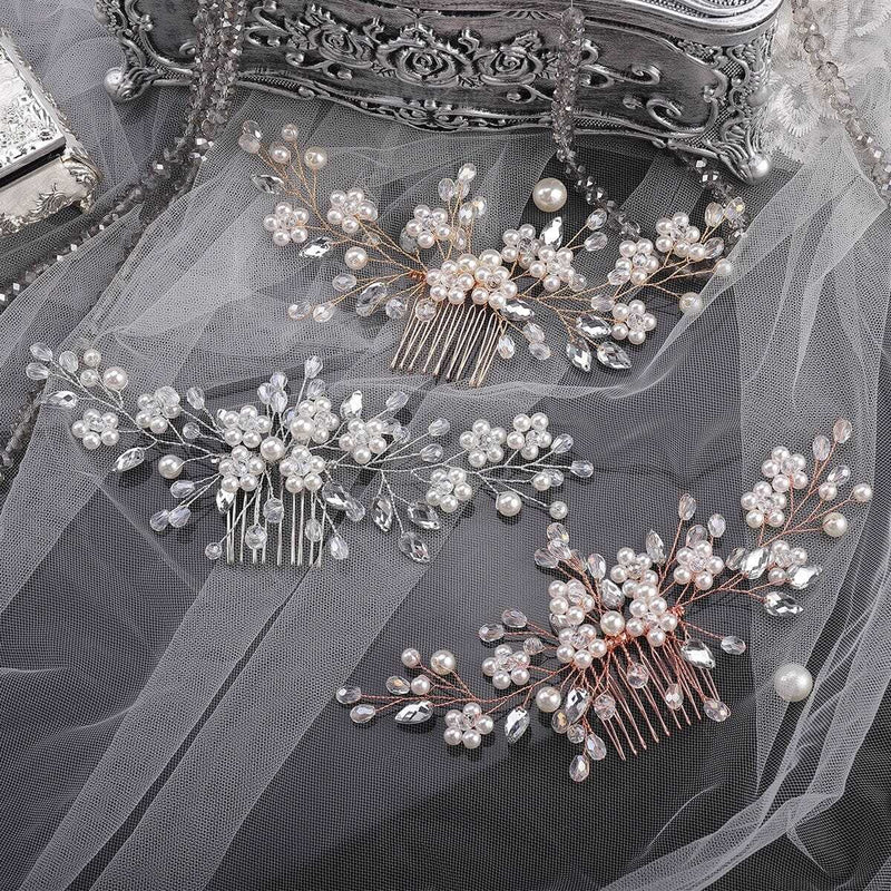 Bridal Delicate Floating White Pearls and Rhinestone Crystals Hairpiece Hair Comb Boho Wedding Bejeweled Hairpin Bridesmaid Hair Pin 8.5" L - KaleaBoutique.com