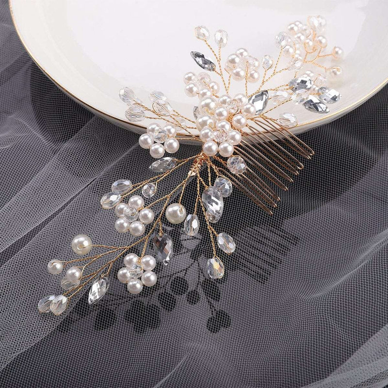 Bridal Delicate White Pearl Hair Comb, Rhinestone Crystals Wedding Hairpiece, Bridesmaid Pearl Hair Accessory - KaleaBoutique.com
