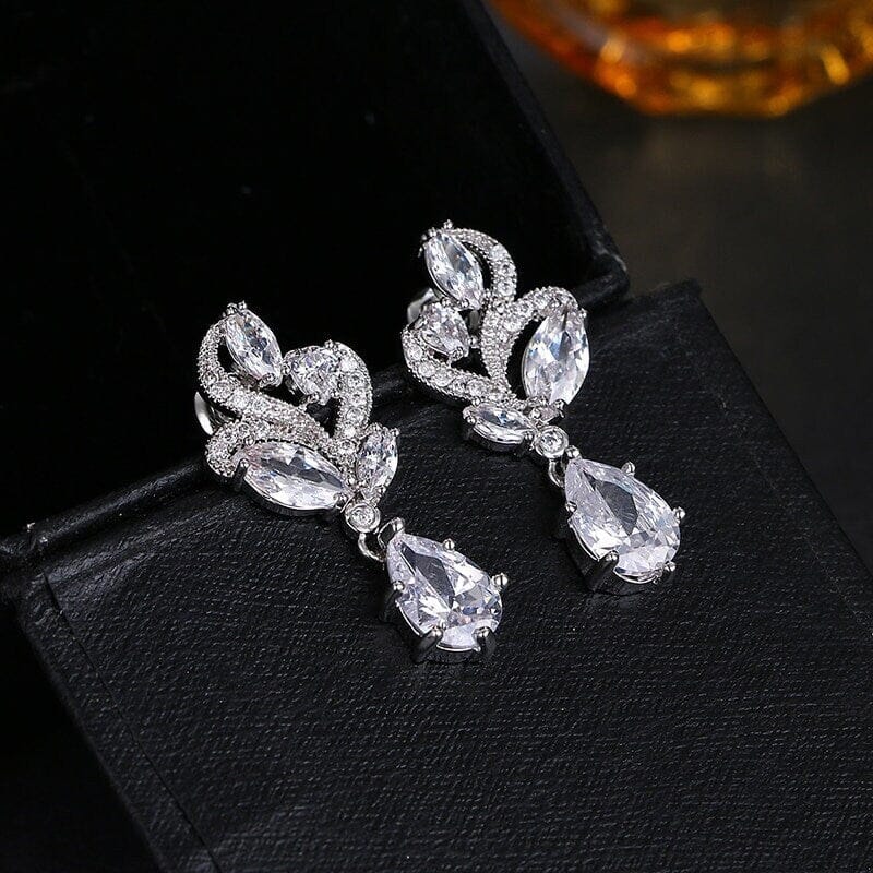 Bridal Crystal Swirl Earrings, 14K Gold Plated Ear Stud Earrings, Wedding Bridesmaid Dangle Earrings - KaleaBoutique.com