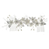 Bridal Dual Hair Comb Head piece, White Pearl Floral Hair Vine, Wedding Ceramic Flower Headband, Embossed Leaf Double Comb Bridal Hair Piece - KaleaBoutique.com