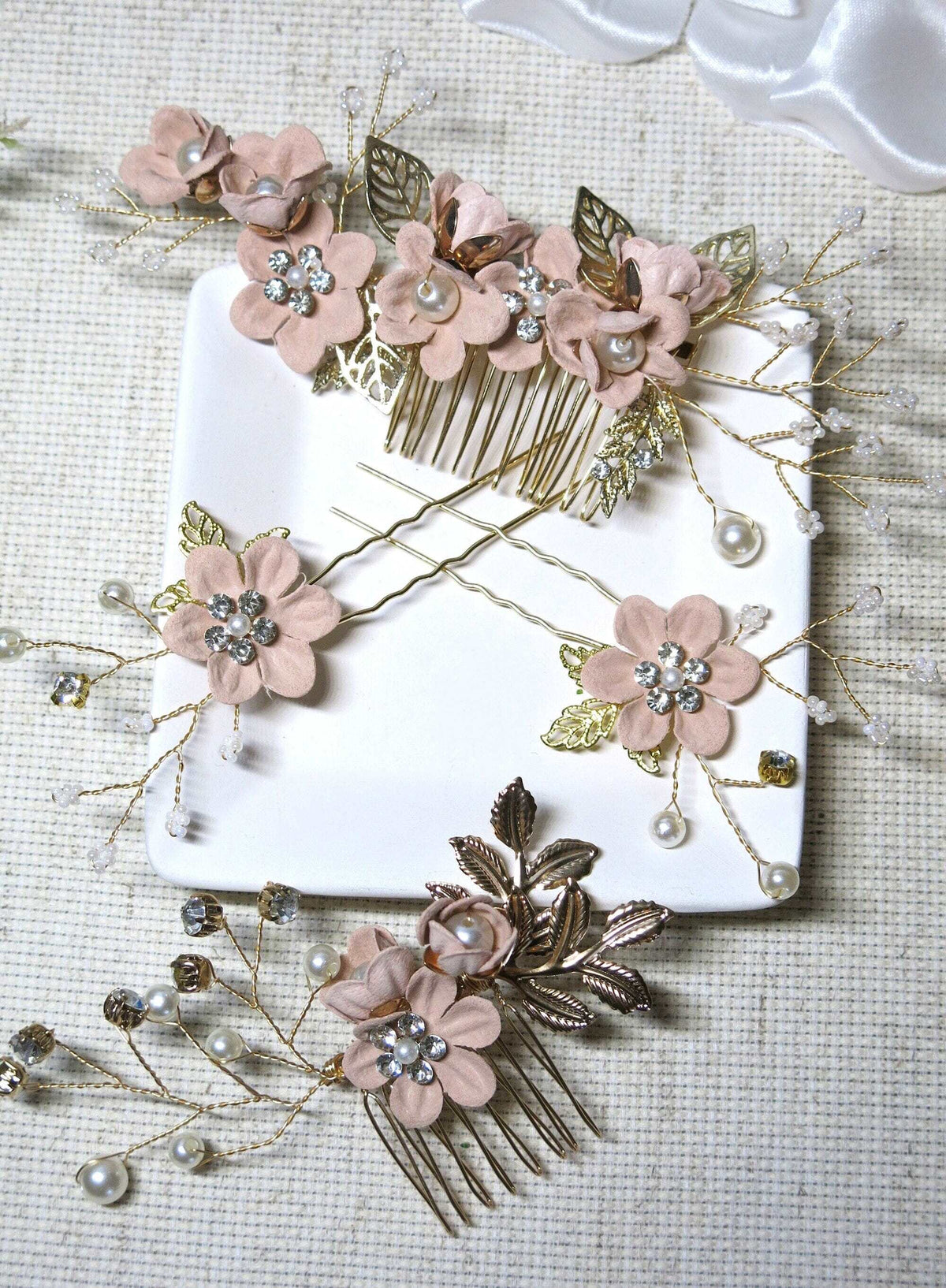 Bridal Dusty Pink Flower 2 PC Hairpin Set, Wedding Velvet Fabric Pink Hair Pins, Bridesmaid Blush Flower Hairpin, Set of 2 - KaleaBoutique.com