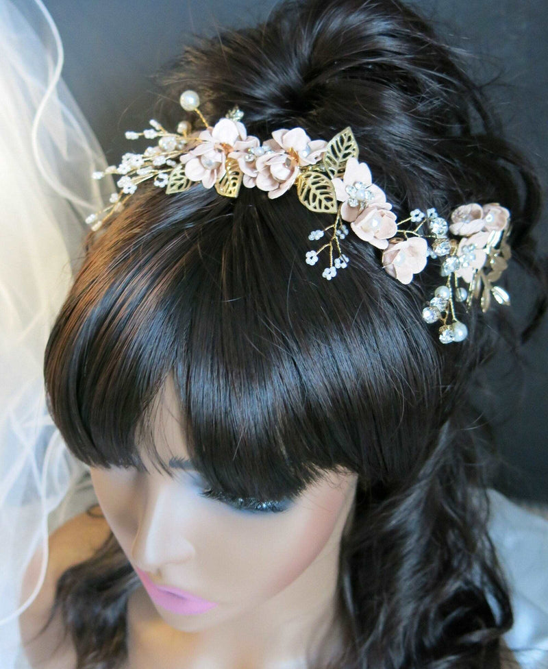 Bridal Dusty Pink Flower 2 PC Hairpin Set, Wedding Velvet Fabric Pink Hair Pins, Bridesmaid Blush Flower Hairpin, Set of 2 - KaleaBoutique.com
