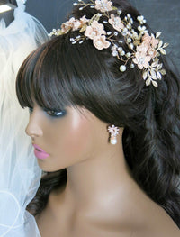 Bridal Dusty Pink Flower 2 PC Hairpin Set, Wedding Velvet Fabric Pink Hair Pins, Bridesmaid Blush Flower Hairpin, Set of 2 - KaleaBoutique.com