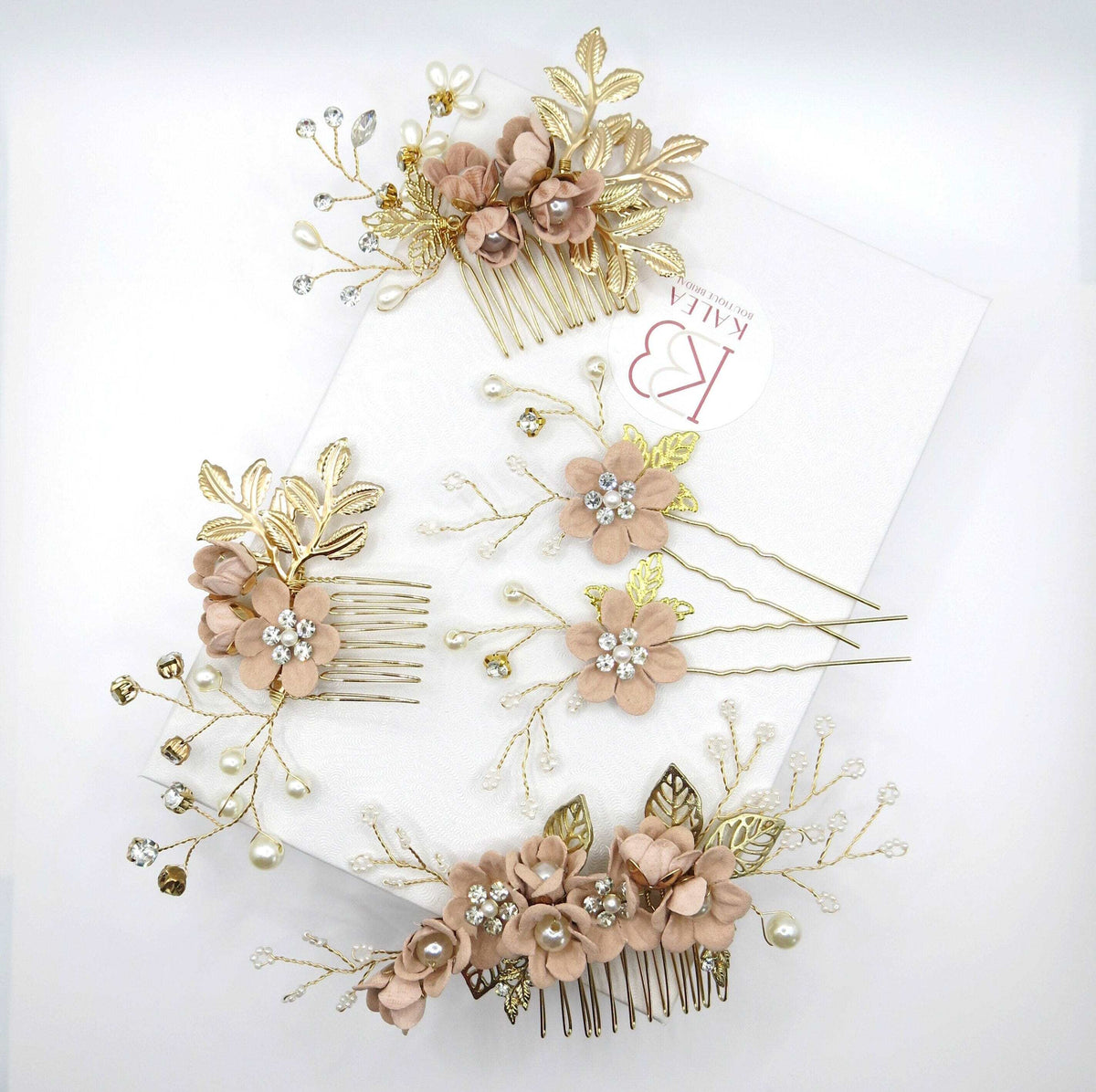 Bridal Dusty Pink Flower 2 PC Hairpin Set, Wedding Velvet Fabric Pink Hair Pins, Bridesmaid Blush Flower Hairpin, Set of 2 - KaleaBoutique.com