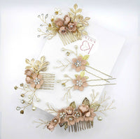 Bridal Dusty Pink Flower 2 PC Hairpin Set, Wedding Velvet Fabric Pink Hair Pins, Bridesmaid Blush Flower Hairpin, Set of 2 - KaleaBoutique.com