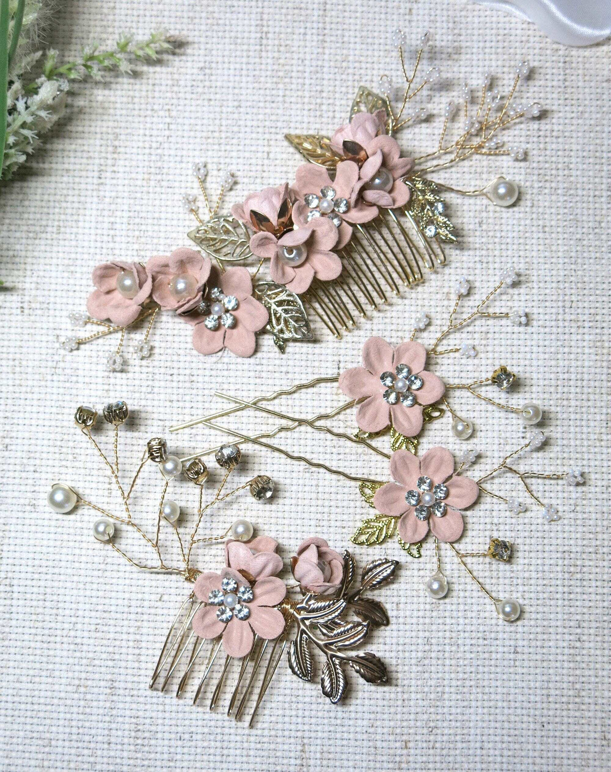 Bridal Dusty Pink Flower 2 PC Hairpin Set, Wedding Velvet Fabric Pink Hair Pins, Bridesmaid Blush Flower Hairpin, Set of 2 - KaleaBoutique.com