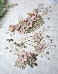 Bridal Dusty Pink Flower 2 PC Hairpin Set, Wedding Velvet Fabric Pink Hair Pins, Bridesmaid Blush Flower Hairpin, Set of 2 - KaleaBoutique.com