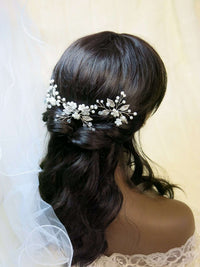 Bridal Pearl Embossed Leaf 3 PC Hair Pin Set, Wedding Floral Pearl Cluster Hairpin, Bride or Bridesmaid Flower Hairpins - KaleaBoutique.com