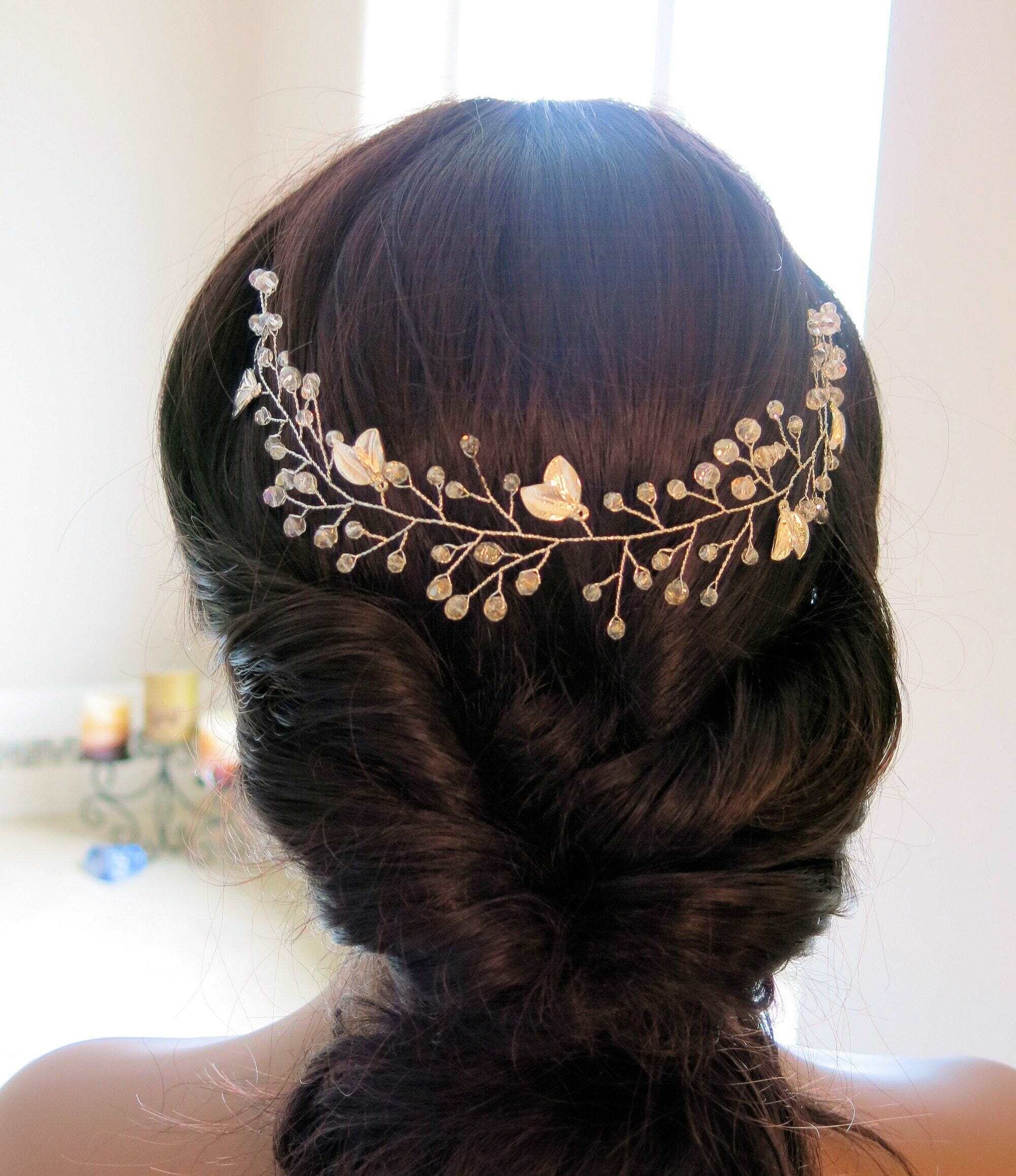 Bridal Crystal Hair Vine and Earrings 3 PC Set, Wedding Head  display picture 2