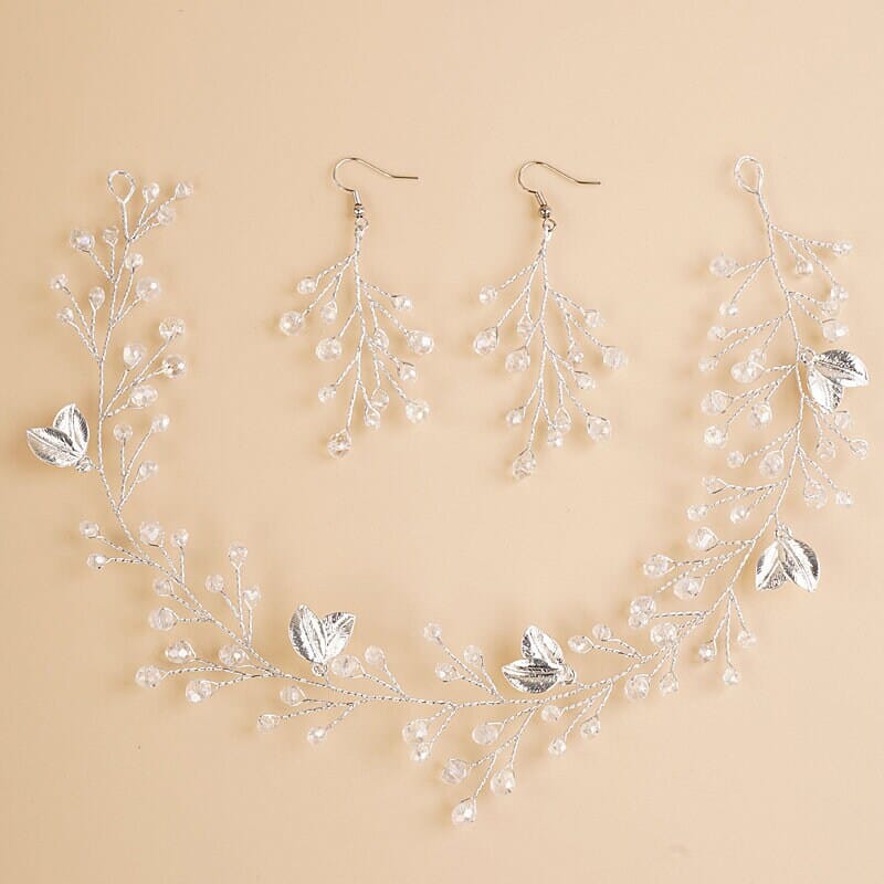 Bridal Crystal Hair Vine and Earrings 3 PC Set, Wedding Head Wreath Wire Tiara, Bridesmaid Headband and Earrings Set - KaleaBoutique.com