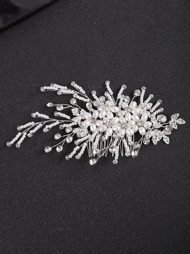 Bridal Oval Pearl Flower Hair Comb, Wedding Pearl Hair Piece, White Pearl Floral Bridesmaid Hair Accessory - KaleaBoutique.com