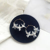Bridal Flower Dangle Hoop Earrings, Wedding Floral Hoop Ear Studs, Medium Flower Hoop Earrings - KaleaBoutique.com