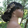 Bridal Gold Wire Hair Vine and Gem Earrings 3 PC Set, Flower Girl Tiara Earrings, Wedding Floral Hair Vine Pearl Garland Headpiece Earrings - KaleaBoutique.com