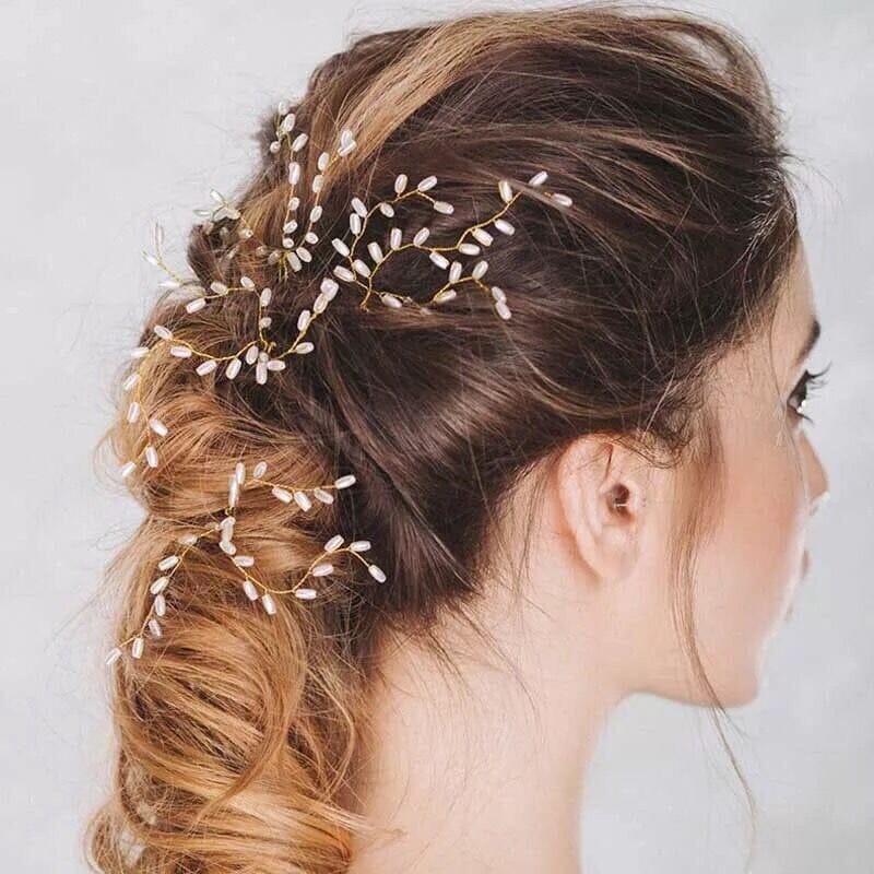 Bridal Large Pearl Wire Hairpin 3 PC Set, Wedding Floral Pearl Branch Hairpiece Hair Pin, Bridesmaid Flower Pearl Large Hairpins, Set of 3 - KaleaBoutique.com