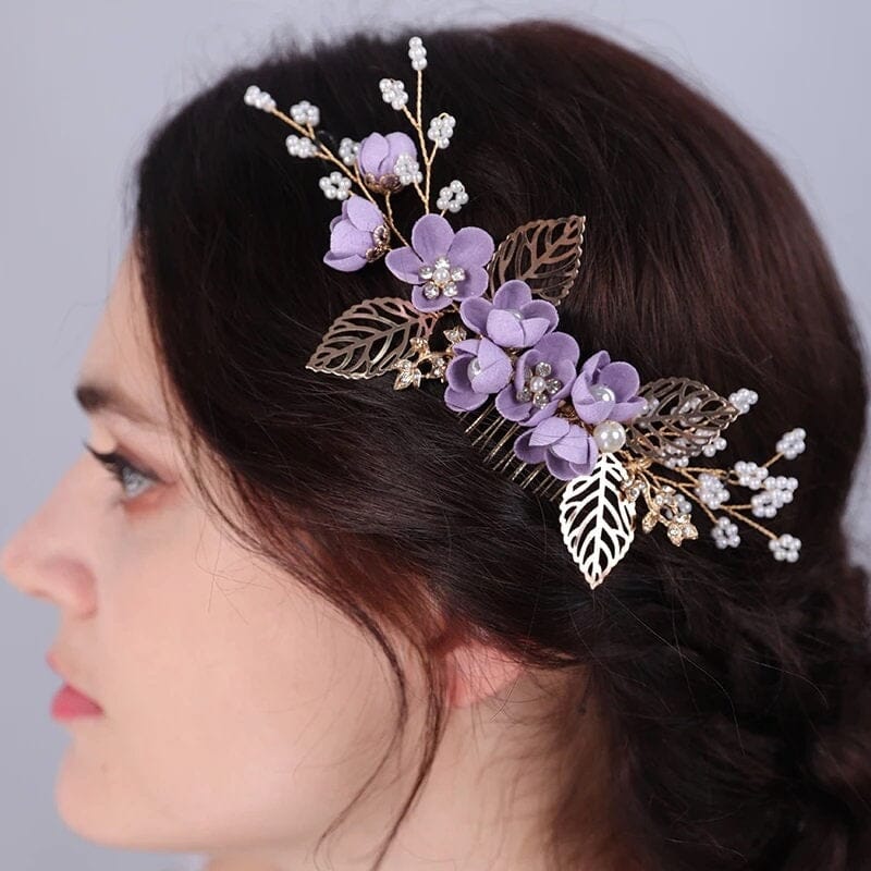 Lavender Flower Wedding Hair Combs, Bridal Silk Flower Hairpins, Bridesmaid Purple Fabric Flower Hair Pins - KaleaBoutique.com