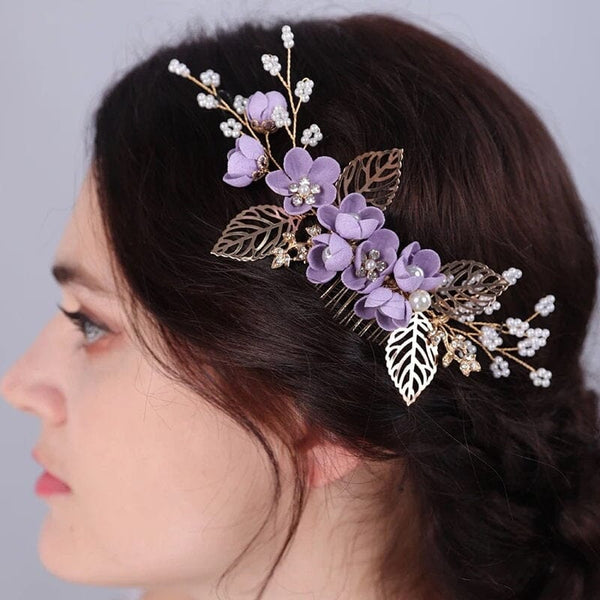 Lavender Flower Wedding Hair Combs, Bridal Silk Flower Hairpins, Bridesmaid Purple Fabric Flower Hair Pins - KaleaBoutique.com