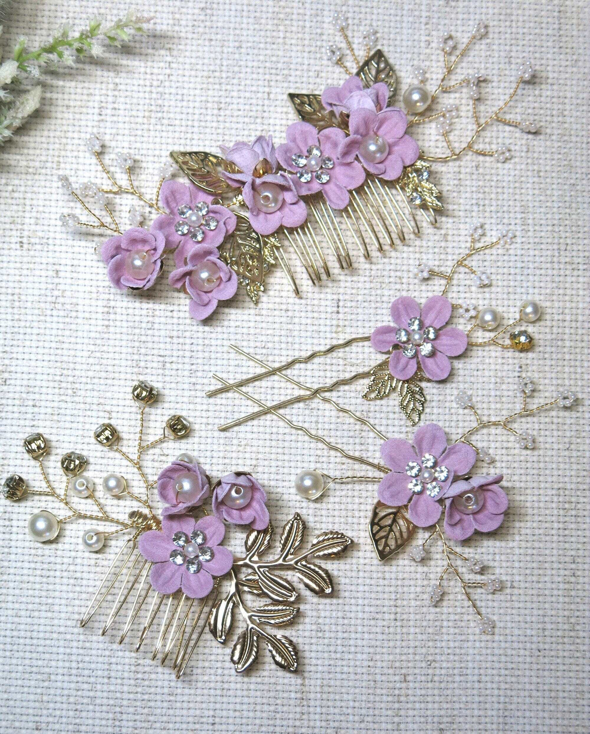 Lavender Flower Wedding Hair Combs, Bridal Silk Flower Hairpins, Bridesmaid Purple Fabric Flower Hair Pins - KaleaBoutique.com