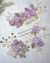 Lavender Flower Wedding Hair Combs, Bridal Silk Flower Hairpins, Bridesmaid Purple Fabric Flower Hair Pins - KaleaBoutique.com