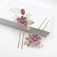 Lavender Flower Wedding Hair Combs, Bridal Silk Flower Hairpins, Bridesmaid Purple Fabric Flower Hair Pins - KaleaBoutique.com