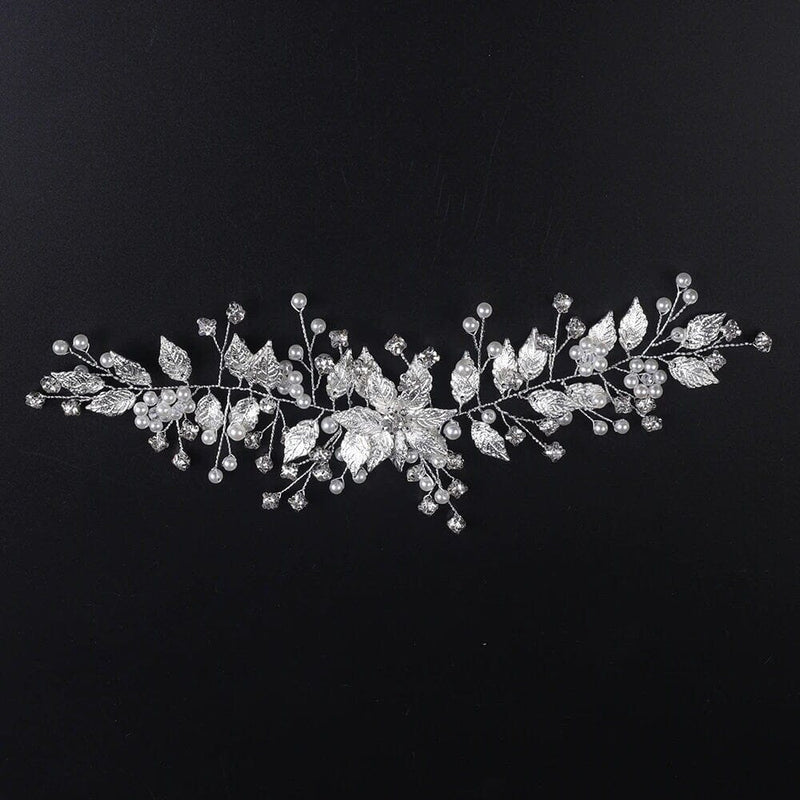 Bridal Metal Leaves Hair Vine, Rhinestone Crystal Flower Head Wreath, Wedding Metal Flower Headband, Prom Hair Wire - KaleaBoutique.com