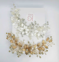 Bridal Metal Leaves Hair Vine, Rhinestone Crystal Flower Head Wreath, Wedding Metal Flower Headband, Prom Hair Wire - KaleaBoutique.com