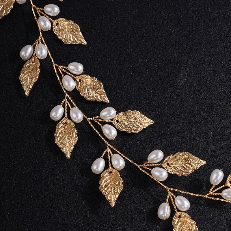 Bridal Leaf Pearl Hair Vine, Wedding Pearl Hair Garland Headband, Bridal Leaf 60 CM Pearl Hair Wire Head Wreath - KaleaBoutique.com