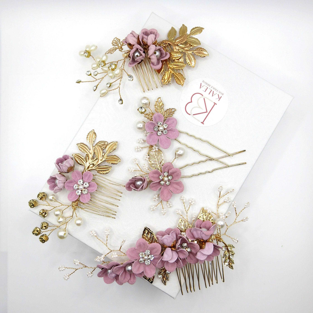Bridal Lilac Flower 2 PC Hairpin Set, Wedding Velvet Fabric Lavender Hair Pins, Bridesmaid Purple Flower Hairpin Set - KaleaBoutique.com