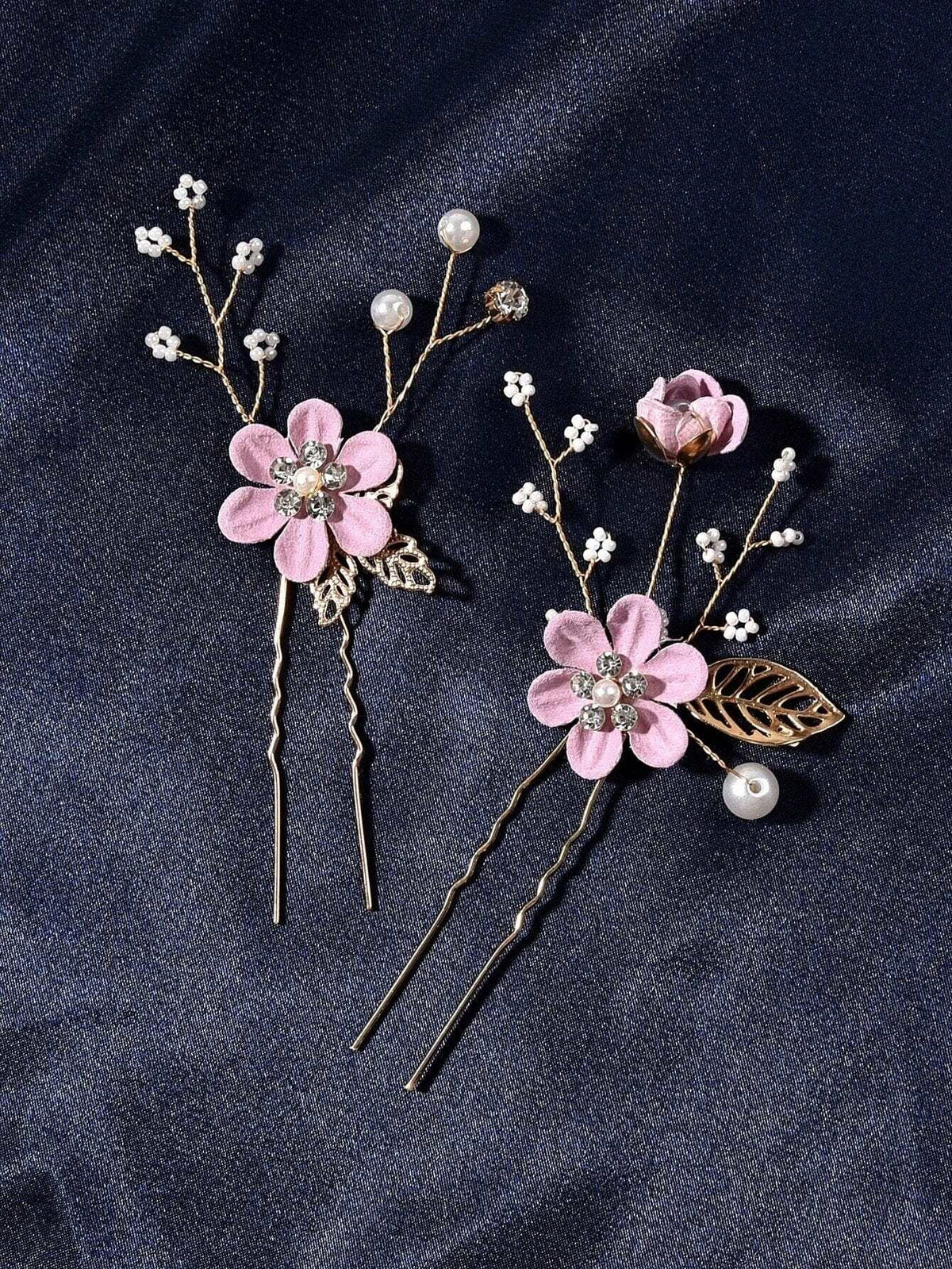 Bridal Lilac Flower 2 PC Hairpin Set, Wedding Velvet Fabric Lavender Hair Pins, Bridesmaid Purple Flower Hairpin Set - KaleaBoutique.com