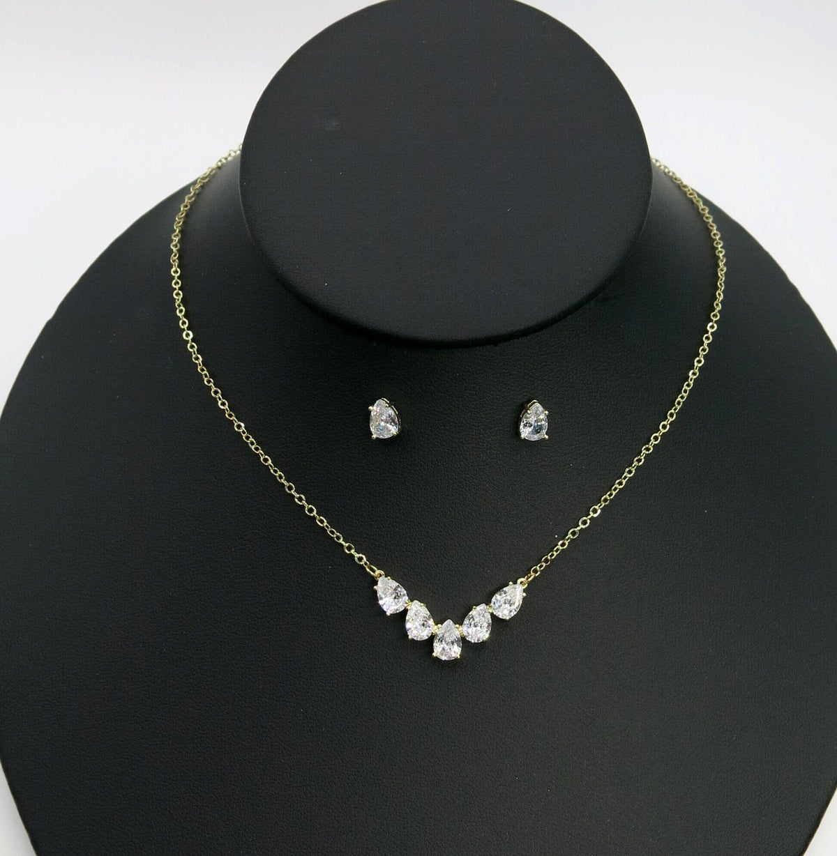 Bridal Minimalist Crystal 3 PC Jewelry Set, Necklace and Earrings Set, Bridesmaid Chain Necklace, Wedding 14K Gold Plated Jewelry - KaleaBoutique.com
