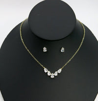Bridal Minimalist Crystal 3 PC Jewelry Set, Necklace and Earrings Set, Bridesmaid Chain Necklace, Wedding 14K Gold Plated Jewelry - KaleaBoutique.com