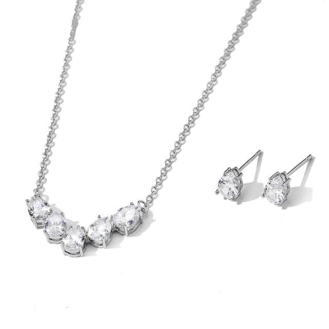 Bridal Minimalist Crystal 3 PC Jewelry Set, Necklace and Earrings Set, Bridesmaid Chain Necklace, Wedding 14K Gold Plated Jewelry - KaleaBoutique.com