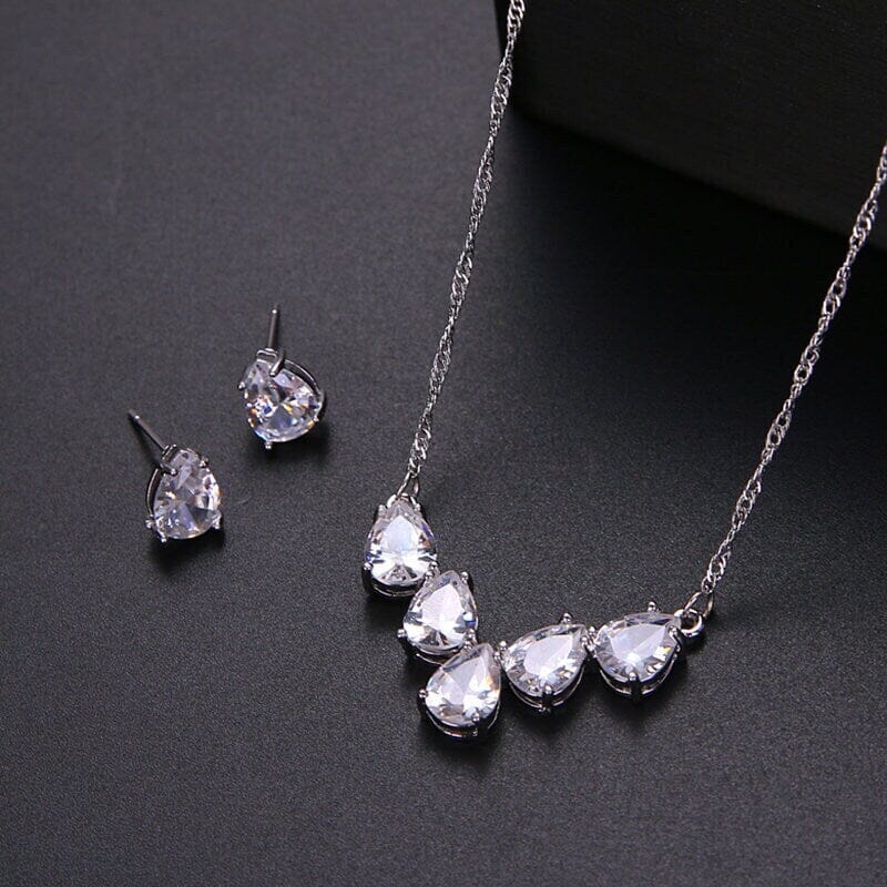 Bridal Minimalist Crystal 3 PC Jewelry Set, Necklace and Earrings Set, Bridesmaid Chain Necklace, Wedding 14K Gold Plated Jewelry - KaleaBoutique.com