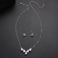Bridal Minimalist Crystal 3 PC Jewelry Set, Necklace and Earrings Set, Bridesmaid Chain Necklace, Wedding 14K Gold Plated Jewelry - KaleaBoutique.com
