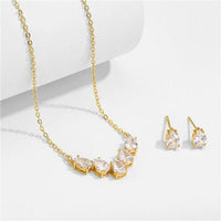 Bridal Minimalist Crystal 3 PC Jewelry Set, Necklace and Earrings Set, Bridesmaid Chain Necklace, Wedding 14K Gold Plated Jewelry - KaleaBoutique.com