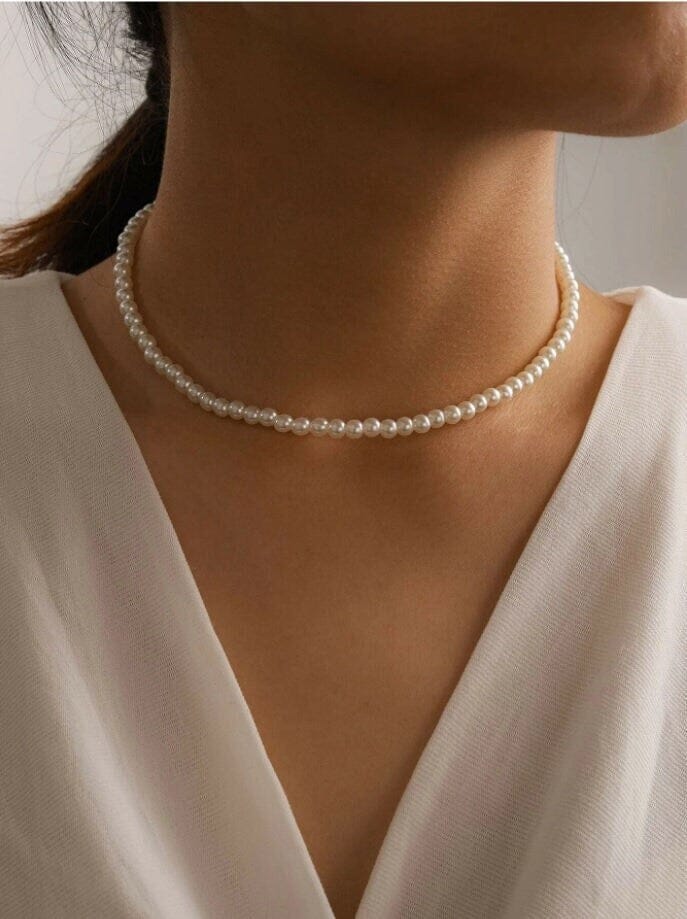 Bridal Minimalist Pearl Choker Necklace, Bridesmaid Pearl Bead Necklace, Elegant Wedding Pearl Necklace, Simple Pearl Jewelry - KaleaBoutique.com